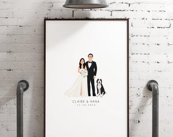 Bride and Groom Guest Book: Custom Cartoon Portrait (With Pets)