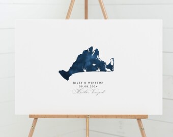 Custom Love Map Guestbook, MARTHAS VINEYARD in Navy, Personalized Watercolor Design with Heart Over City, Watercolor Guest Book Alternative