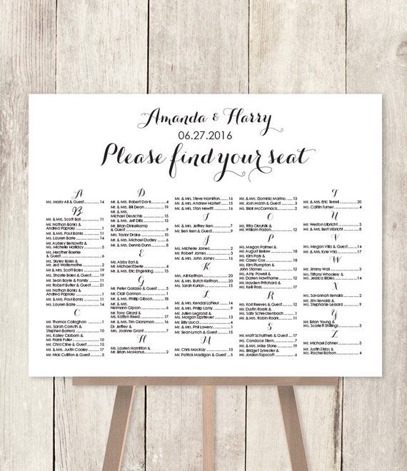 Alphabetical Seating Chart For Wedding