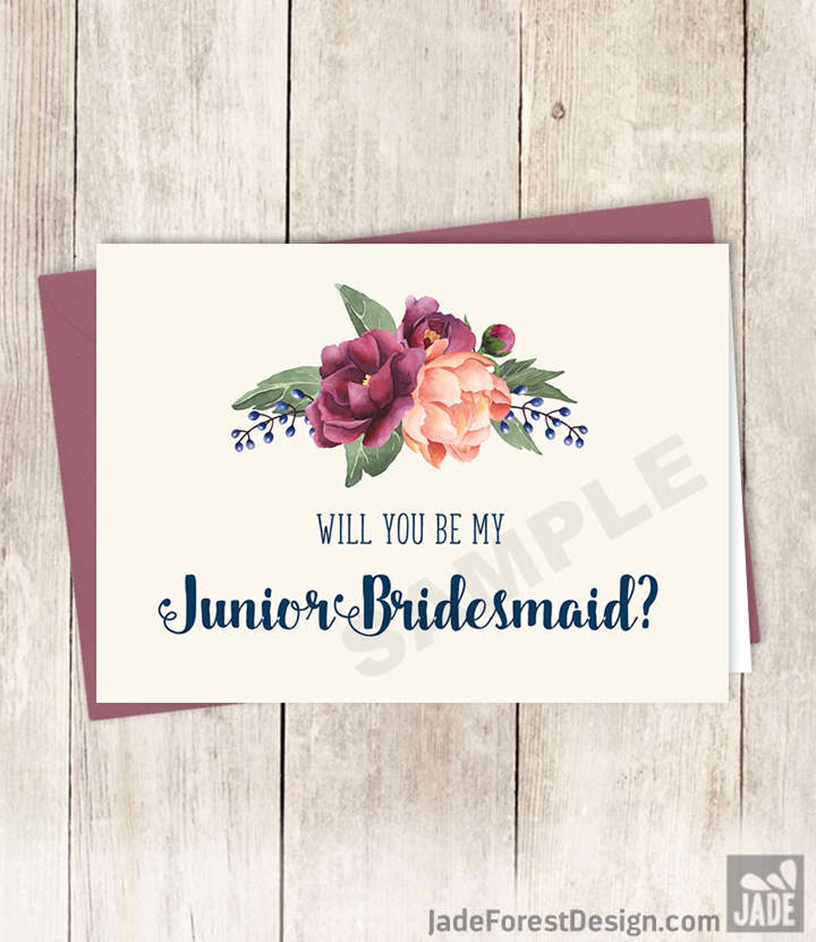 Will You Be My Flower Girl Card DIY Printable / Burgundy Peony Etsy