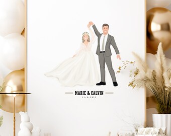 Portrait Wedding Guest Book Alternative Canvas, Personalized Bride and Groom Drawing, Custom First Dance Newlywed Cartoon