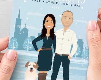Holiday Card: Custom Cartoon Family Portraits (Includes Pets, 5x7)