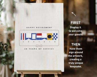Nautical Retirement GUEST BOOK Alternative, Sailing Themed Decor for Retirement Party Boating Club, Nautical Flags Banner Art {nfg}