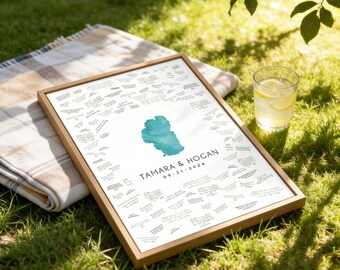 Wedding Guest Book: Lake Tahoe Map Art (Custom Turquoise Design)