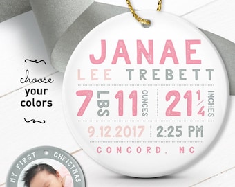 Personalized Baby First Christmas Ornament - Blush Pink and Gray Design