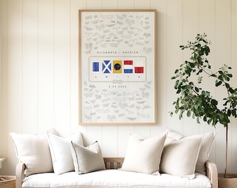 Wedding Guest Book, Book Alternative Art, Custom Keepsake Sign, Nautical Flags Canvas Welcome Sign, Personalized Coastal Gift for Bride