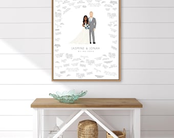 Personalized Wedding Guest Book Canvas - Custom Couple Portrait Art