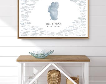 Lake Tahoe Wedding Guest Book: Dusty Blue Watercolor Map