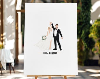 Wedding Guest Book Alternative Canvas, Custom First Dance Drawing of Newlyweds, Personalized Wedding Portrait, Couple Dancing Gift Art