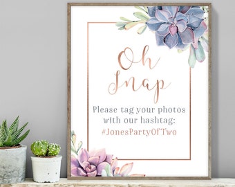 Succulent Hashtag Sign / Instagram Sign / Greenery and Rose Gold Geometric / Cactus and Copper ▷ Printable File {or} Printed & Shipped