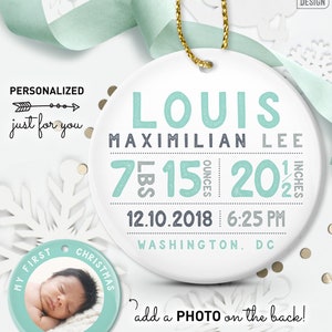 Personalized Baby Ornament, Baby First Christmas Photo Ornament, Baby Boy Birth Stats, Personalized Gift for New Parents image 8