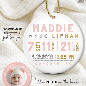 Personalized Baby Girl Ornament - Coral and Gold First Christmas image 2