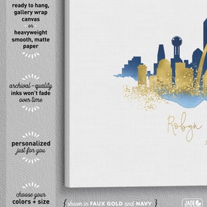 Wedding Guest Book Alternative Sign St Louis & Dallas skyline guestbook Navy watercolor and faux metallic gold Canvas sign for wedding image 2