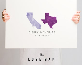 Wedding Guest Book Alternative, Custom State Map Guest Book, California and Texas shown, Lavender & Plum Watercolor Guestbook Map {mfm}