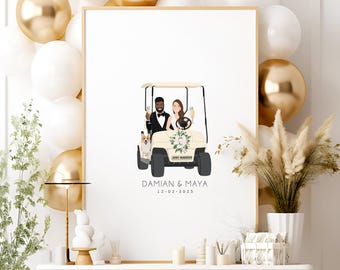Wedding Guest Book Canvas: Personalized Cartoon Couple - Custom Art