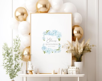 Hydrangea Guestbook Canvas - Blue Floral Quinceanera Keepsake