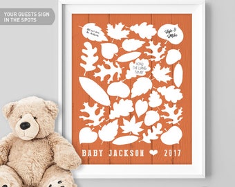 Orange Baby Shower Guest Book Alternative / Fall Leaves, Maple Leaf, Woodland Guest Book / Fall Baby Shower ▷ Canvas, Paper {or} Printable