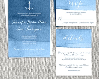 Nautical Wedding Invitation Set / Ombre Navy Watercolor Printable Wedding Suite ▷ Printed Wedding Invitations {or} Printable