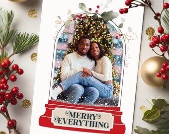 Custom Photo Christmas Card, Simple Photo Holiday Cards, Family Christmas Cards, Your Own Photo in Snow Globe, Holiday Photo Cards 5x7