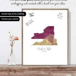 Watercolor Wedding Guest Book Alternative / Love Map: California & South Carolina States Map / Blue and Blush Pink Map Canvas moa image 3