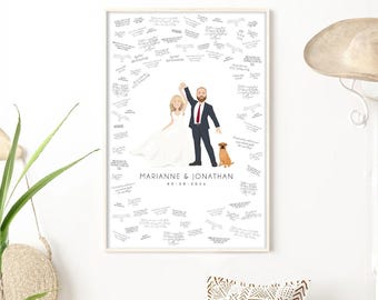 Personalized Wedding Guest Book - Custom Couple Illustration