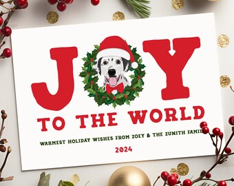 Custom Christmas, Joy Greeting Card, Dog Lover, Personalized Pet Portrait, Festive Dalmatian Illustration, Holiday Puppy Card 2024
