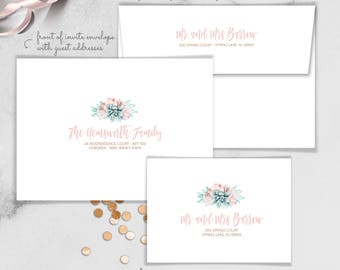 Succulent Envelopes with Guest & Return Address Printing / Blush Succulent Bouquet Copper Watercolor Cactus ▷ INVITE {or} RSVP Envelopes