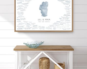 Lake Tahoe Wedding Guest Book, Watercolor Map (Personalized, Dusty Blue)