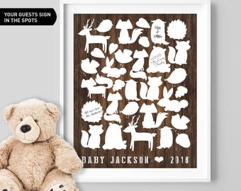 Woodland Animals, Baby Shower, Guest Book Sign, Canvas Guest Book, Sign Our Guestbook, Rustic Guest Book, Custom Guest Book, Printable
