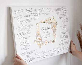 Baby Shower Sign In Canvas - Floral White Peony Design