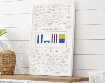 Graduation Guest Book, Book Alternative, Personalized, Nautical Flags Guest Keepsake, Coastal Canvas Sign In, Unique Graduation Gift