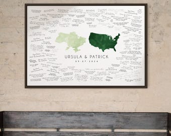 Wedding Guest Book Alternative, Watercolor Map (Two States or Countries)