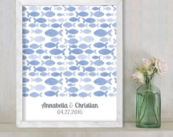 Wedding Sign, Guestbook Poster, Nautical Wedding, Watercolor Guestbook Alternative, Blue Fish Design, Printable PDF, Instant Download