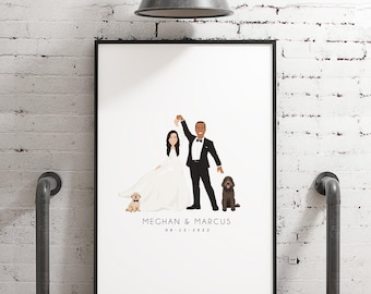 Wedding Guest Book: Custom Couple Portrait Canvas (Hand-Drawn, Personalized)