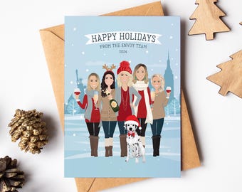 Custom Corporate Holiday Card, Custom Portrait Greeting Card, New York City Skyline Christmas Card, NYC Skyline Card, Team Holiday Card