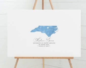 Graduation MAP GUEST BOOK Alternative, Custom School and State, University of North Carolina at Chapel Hill, Carolina Blue Watercolor {mfo}