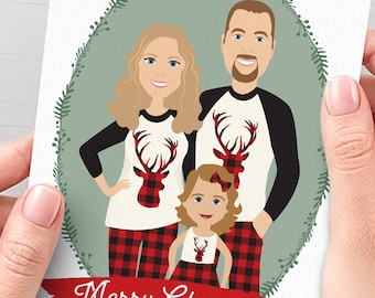 Family Christmas Card, Unique Christmas Cards with Custom Family Portrait in Matching Christmas Pajamas