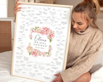 Gastenboek voor een bruidsdouche met bloemenmotief - Roze hortensia, gepersonaliseerd
