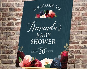 Rustic Baby Shower Sign, Burgundy Navy Boho Baby Shower Welcome Canvas Print > PRINTED Sign for Baby Shower {or} Printable Sign