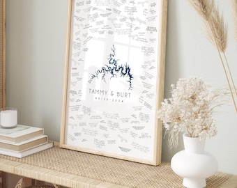 Lake Map Guest Book, Navy Watercolor, Custom Shape (Paper or Canvas)