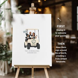 Custom Wedding Guest Book Alternative, Golf Themed Wedding, Bride and Groom in Golf Cart, Gift for Groom, Golf Signature Sign, Golf Wedding