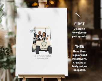 Custom Wedding Guest Book Alternative, Golf Themed Wedding, Bride and Groom in Golf Cart, Gift for Groom, Golf Signature Sign, Golf Wedding