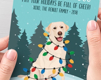 Yellow Lab Christmas Card, Funny Christmas Cards with Custom Dog Portrait, Custom Pet Portrait Card, Labrador Retriever Lover Xmas Card