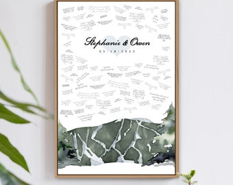 Mountain Wedding Guest Book Alternative • Stowe Mountain Guestbook Canvas for Outdoor Wedding • Large Digital Watercolor Wedding Wall Art