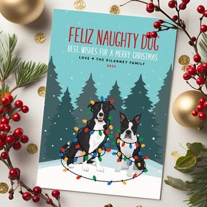 Tarjetas navideñas personalizadas para mascotas, tarjeta navideña para amantes de las mascotas, perros en escena invernal, retrato de mascota a partir de una foto, regalo de Navidad para mamá de perro, gato