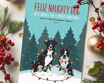 Custom Pet Holiday Card: Funny Dog or Cat Cartoon Portrait