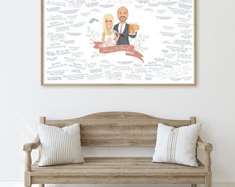 Guestbook Alternative: Personalized Cartoon Couple - Golf and Beer Design