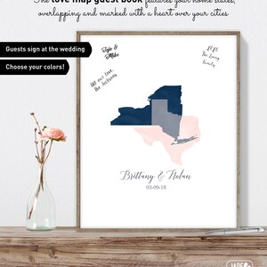 Watercolor Wedding Guest Book Alternative / Love Map: California & South Carolina States Map / Blue and Blush Pink Map Canvas moa image 2