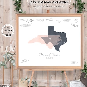 Wedding Guest Book Alternative, Watercolor Guestbook Map, Blush & Gray States Map Guest Book {moa}