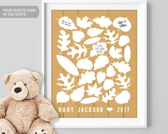 Gold Baby Shower Guest Book Alternative / Fall Leaves, Maple Leaf, Woodland Guest Book / Fall Baby Shower ▷ Canvas, Paper {or} Printable